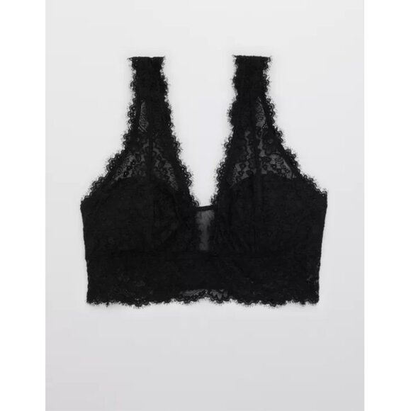 NWT AERIE Womens' Black Eyelash Lace Padded Plunge Bralette Sz Small DD - Picture 3 of 8